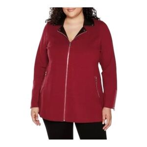 Belldini Moto Long Sweater Jacket XL Vegan Leather Collar Zippers Red Black NWT